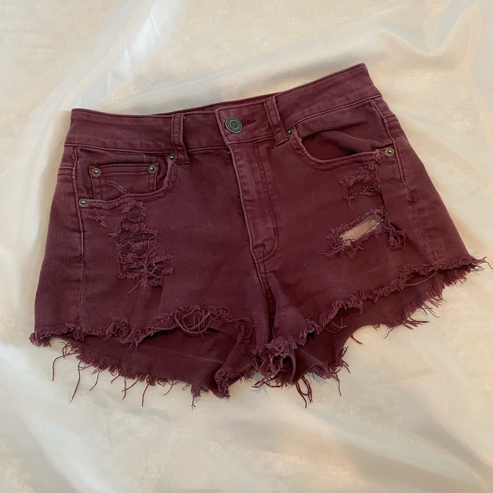 American Eagle Maroon Denim Shorts
